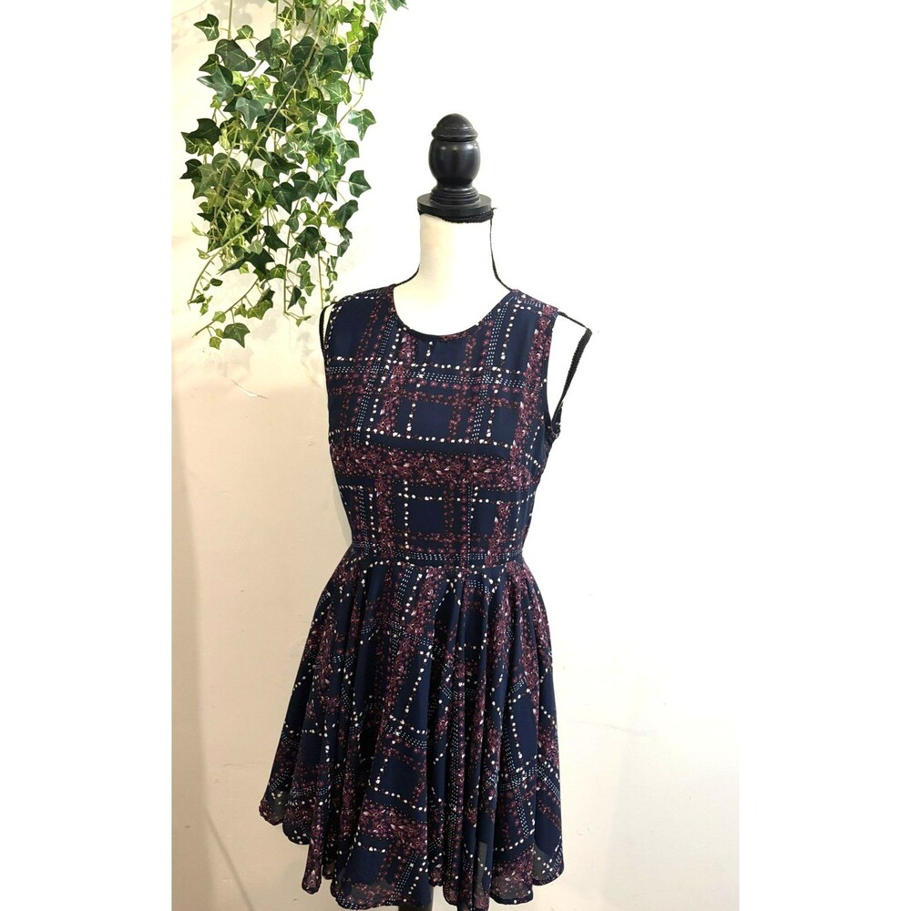 MAISON JULES Dress Sz Small Multi Floral Patchwork Lined Fit Flare Retro Skater